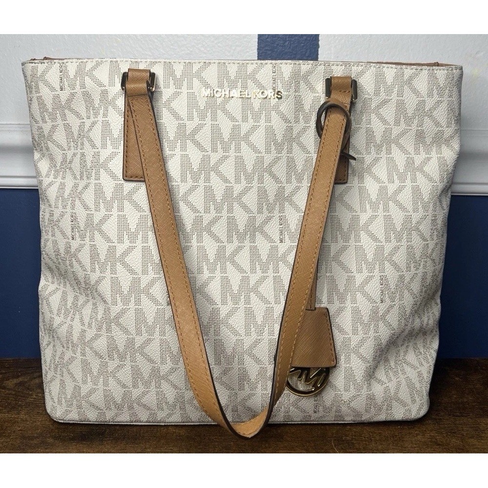 Michael Kors Morgan Large Signature Logo Tote Bag Vanilla